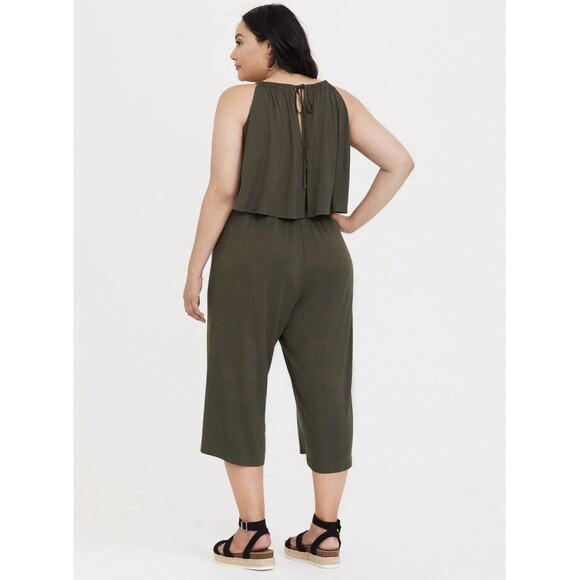 TORRID WOMENS Olive Green Jersey Flounce Culotte Jumpsuit SIZE 2 - Picture 3 of 15